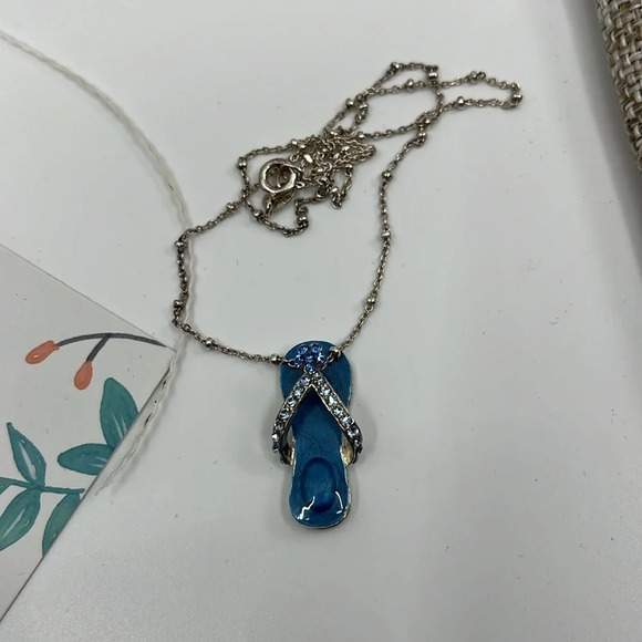 🏖️ Vintage Italy 925 Sterling Silver Blue Flip Flop Pendant Necklace - Picture 10 of 12